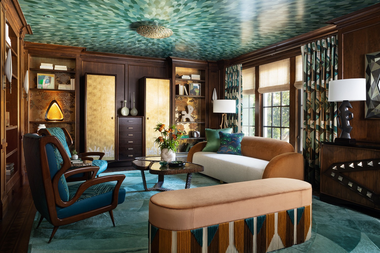 Modern library designed by Kathleen Navarra