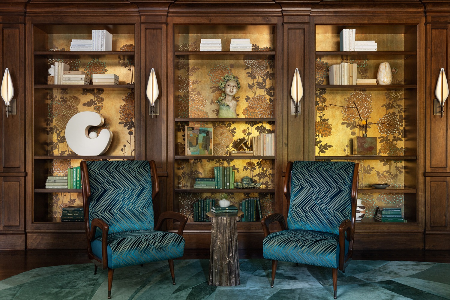 Modern library designed by Kathleen Navarra